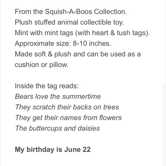 *FREE! with $9 purchase” Ty Squish-A-Boos™ Buttercup Yellow Bear (14”) - Picture 5 of 6